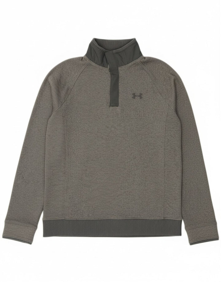 Under Armour Sudadera con cuello con botones para niños de 11 a 12 años, talla grande, gris