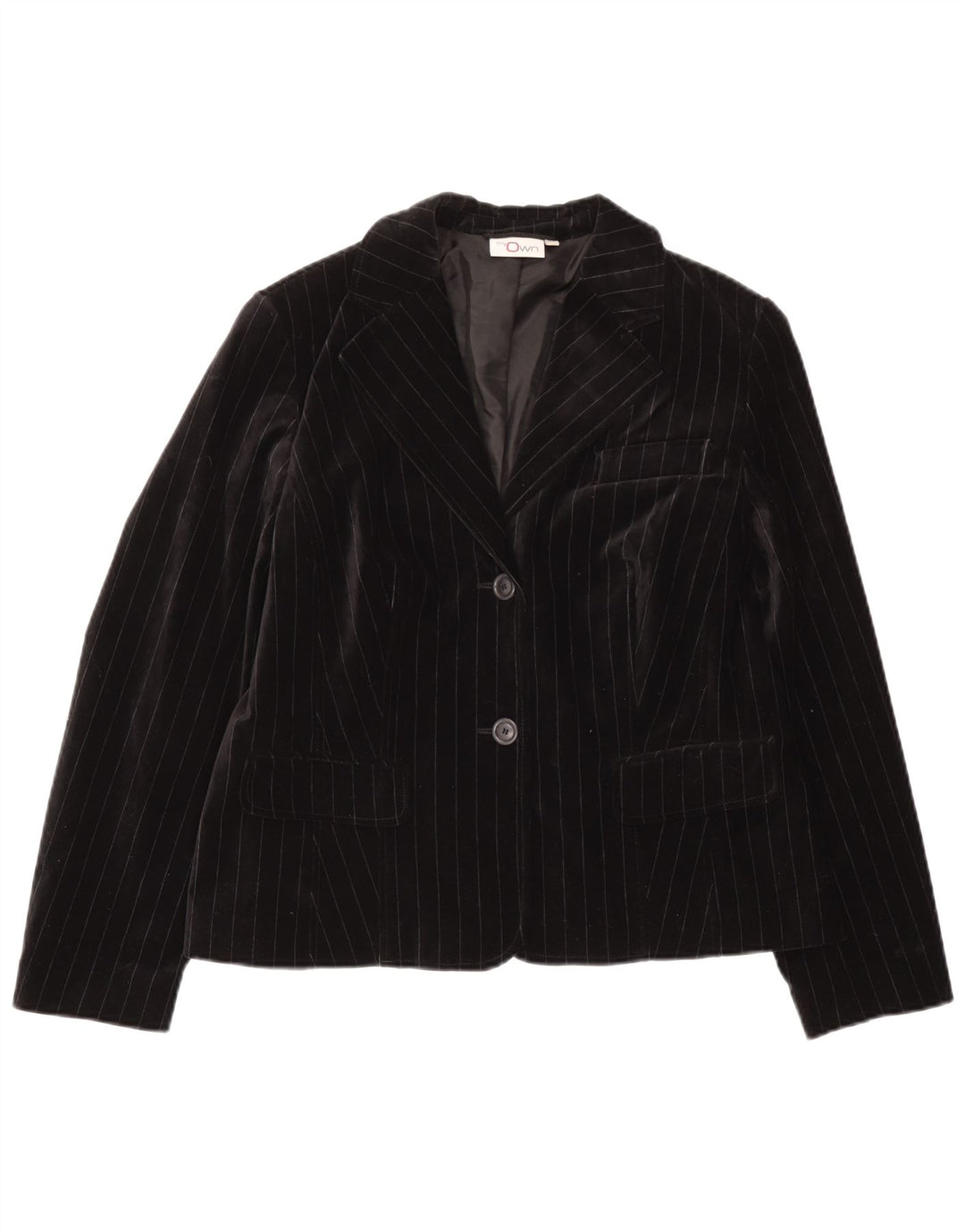 My Own Chaqueta Blazer de Terciopelo con 2 Botones para Mujer IT 44 Medium Black Pinstripe