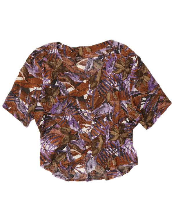 Vintage mujer camisa de manga corta blusa Reino Unido 14 grande multicolor floral