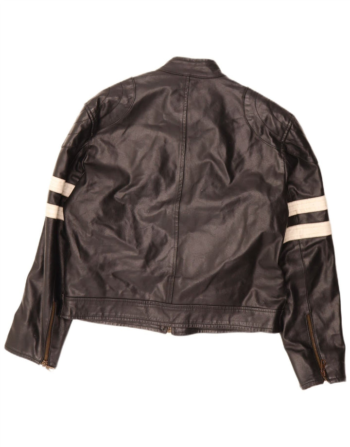 Vintage mujer chaqueta de cuero Reino Unido 20 2XL negro colorblock cuero