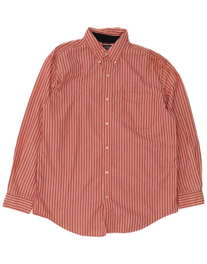 Chaps Camisa de corte regular para hombre de algodón a rayas rojas grandes