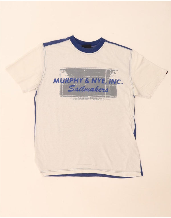 Murphy & Nye - Camiseta estampada para hombre, talla pequeña, algodón blanco con bloques de color