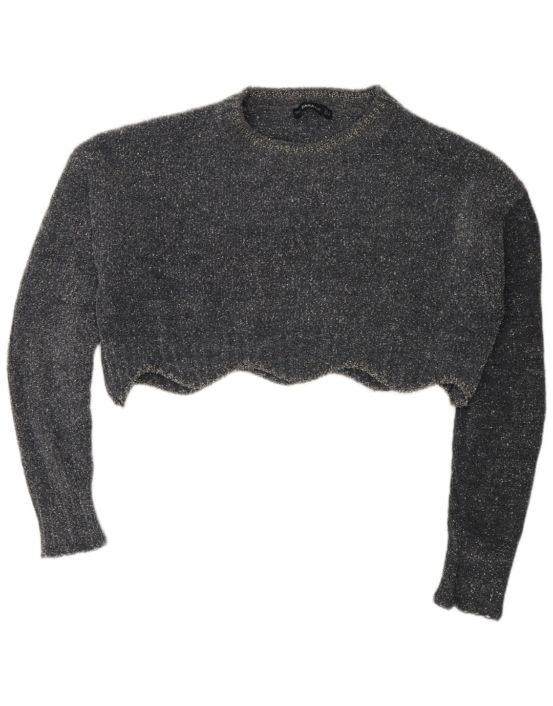 Zara Mujer Crop Oversize Cuello Redondo Jersey Suéter UK 10 Small Gris