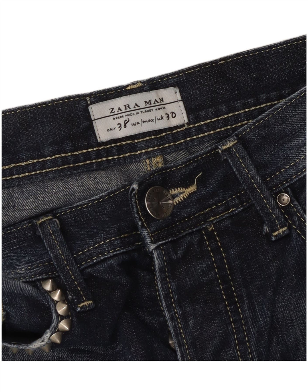 ZARA Vaqueros ajustados desgastados para hombre EU 38 Small W30 L33 Azul marino