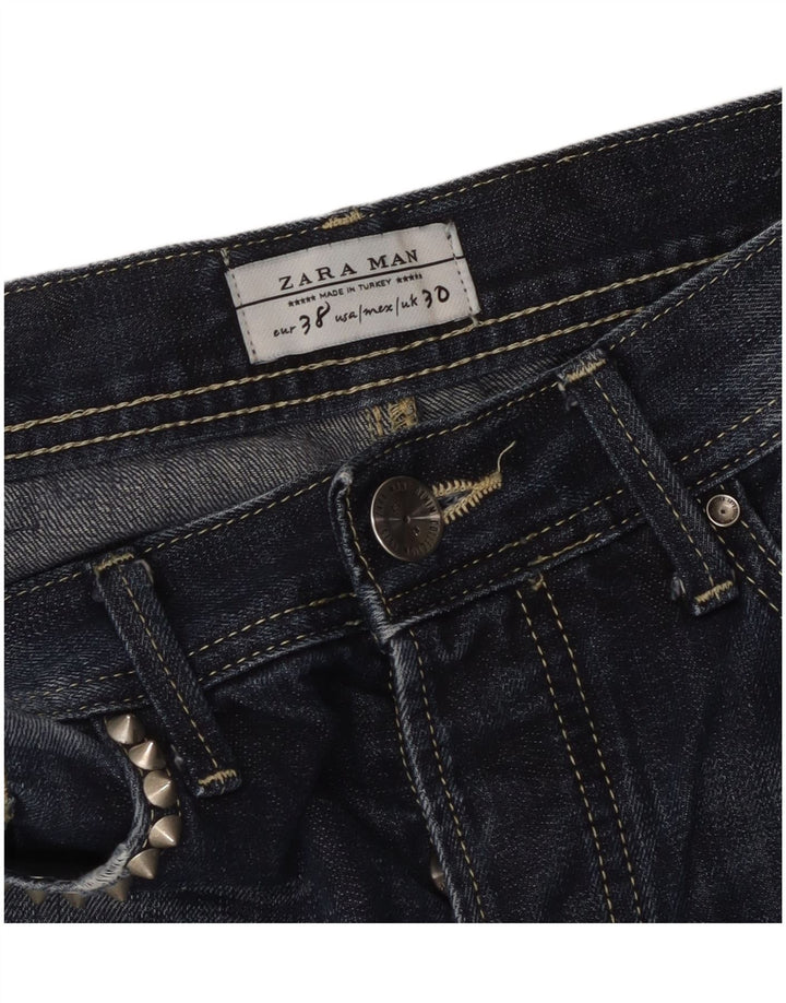 ZARA Vaqueros ajustados desgastados para hombre EU 38 Small W30 L33 Azul marino