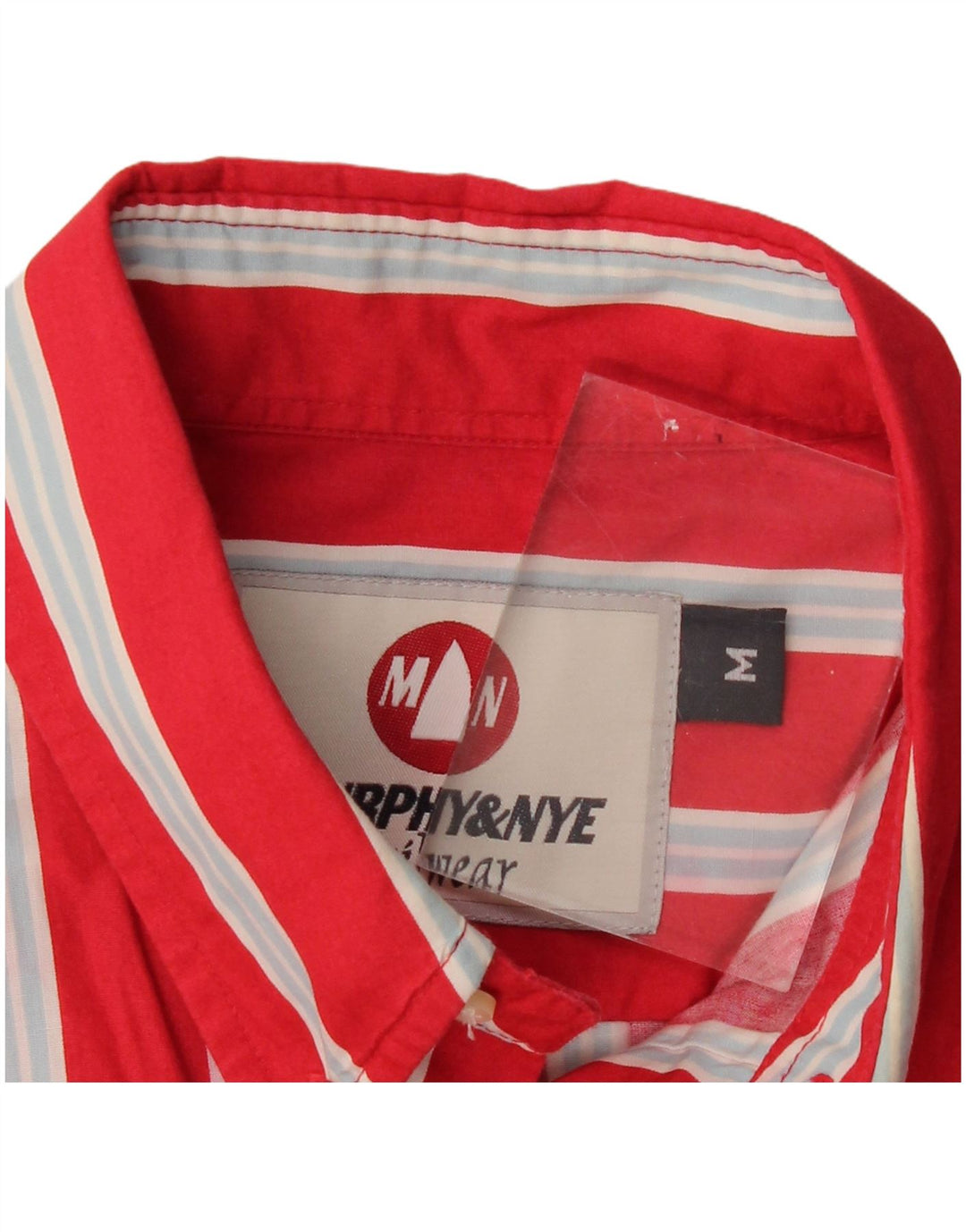 MURPHY & NYE Camisa de manga corta para hombre de rayas rojas medianas