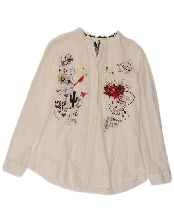 Desigual Blusa gráfica de manga larga para mujer Top Reino Unido 40 Grande Blanco Floral