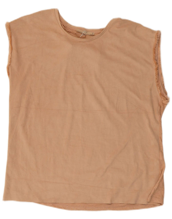 Zara Mujer Chaleco Top UK 46 Grande Poliéster Beige