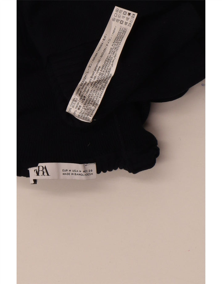Zara Mujer Crop Top Manga Larga UK 42 Medio Azul Marino Viscosa