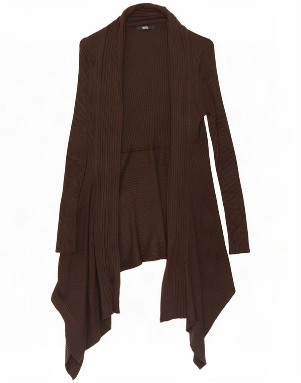 Marks & Spencer Womens Asymmetric Open Cardigan Sweater UK 12 Medium Brown
