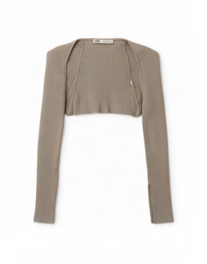 Zara Mujer Crop Open Bolero Top UK 40 Gris Medio