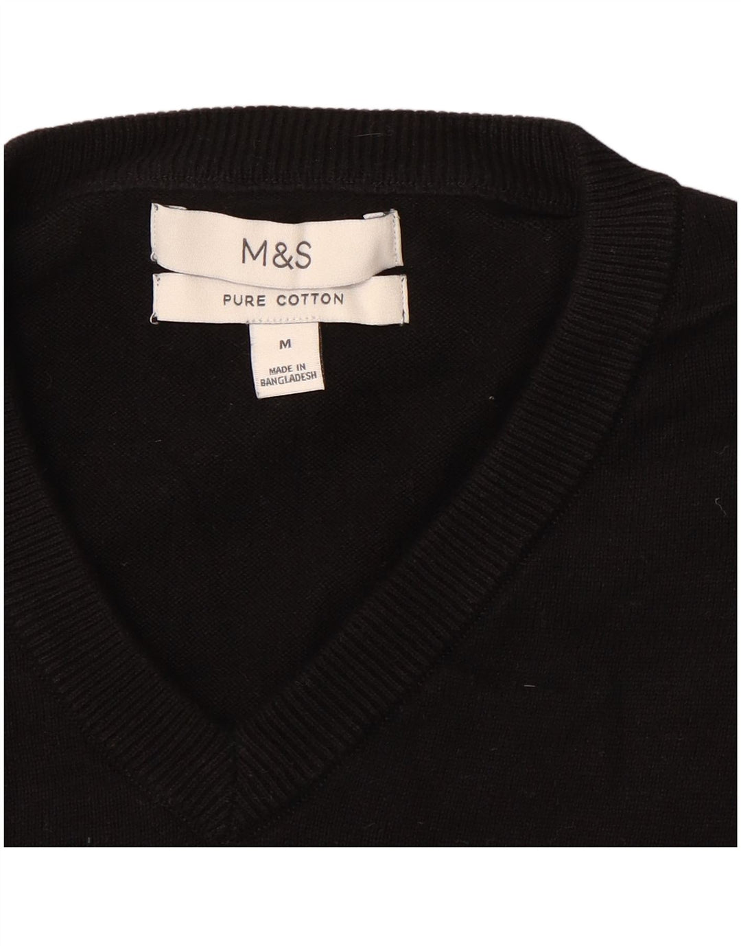 Marks & Spencer - Jersey con cuello en V para hombre, talla mediana, algodón negro
