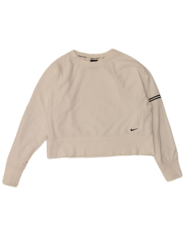 Nike Mujer Dri Fit Graphic Sudadera Jumper UK 10 Pequeño Blanco Rayas