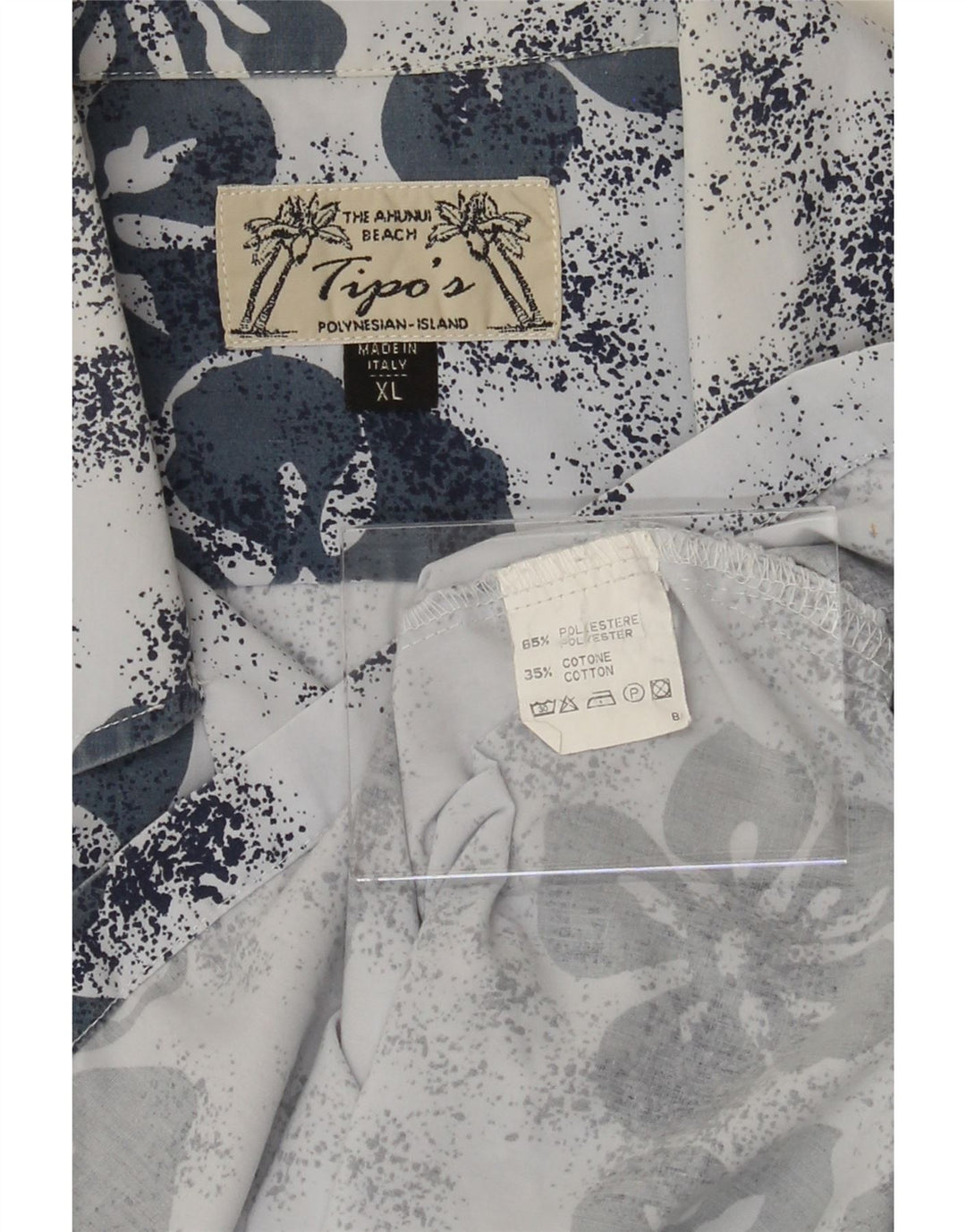 TIPO' S Mens Short Sleeve Shirt XL Blue Floral Polyester Vintage Tipo' S and Second-Hand Tipo' S from Messina Hembry 