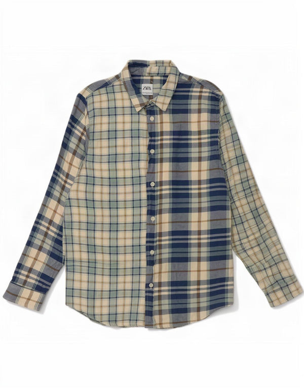 Zara Hombre Camisa De Franela Relaxed Fit XL Algodón A Cuadros Azul