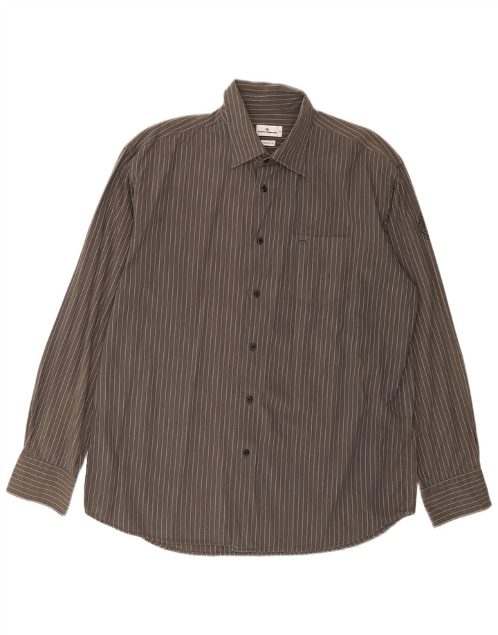 TOM TAILOR Camisa Hombre XL Algodón Rayas Grises