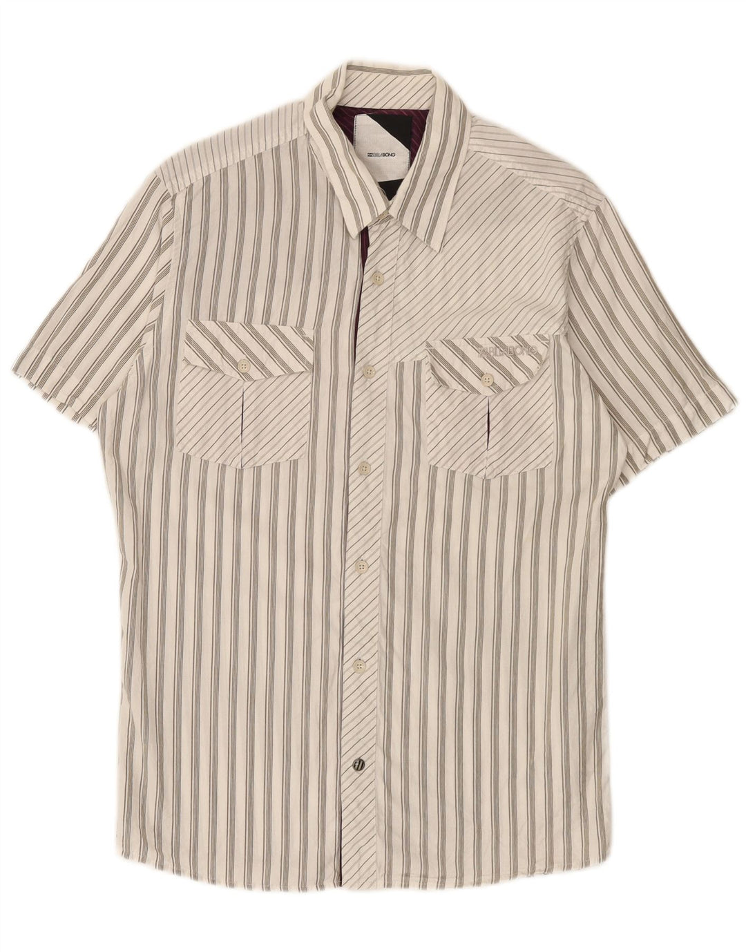 Camisa Billabong Hombre Manga Corta Small Algodón A Rayas Blancas