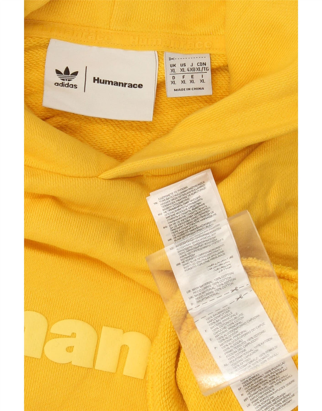 ADIDAS Hombre Humanrace Graphic Sudadera con capucha Jumper XL Algodón amarillo