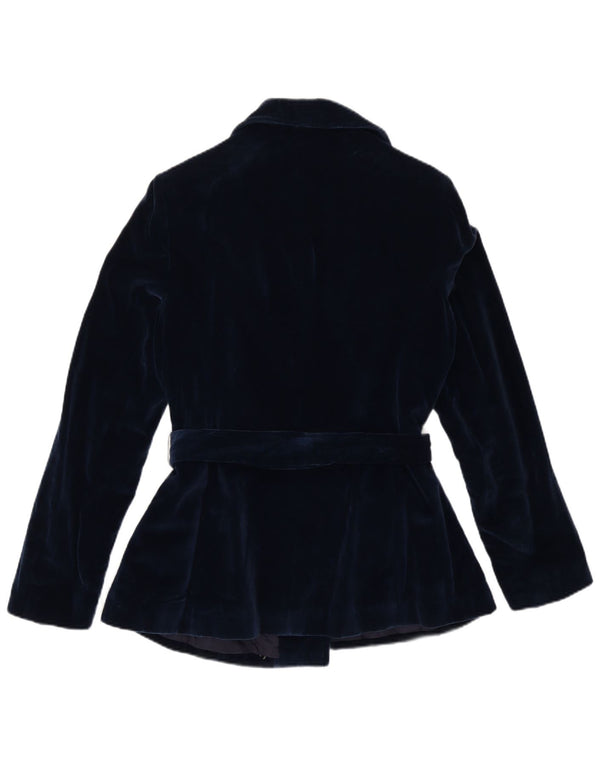 Vintage mujer terciopelo Blazer chaqueta Reino Unido 12 azul marino medio