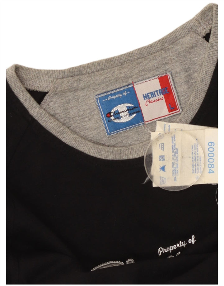 CHAMPION Top gráfico para mujer de manga larga UK 44 Grande Negro