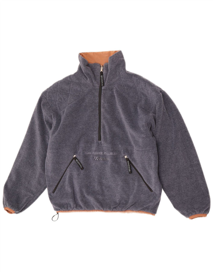 Vintage hombres oversize polar chaqueta reversible pequeña poliamida marrón