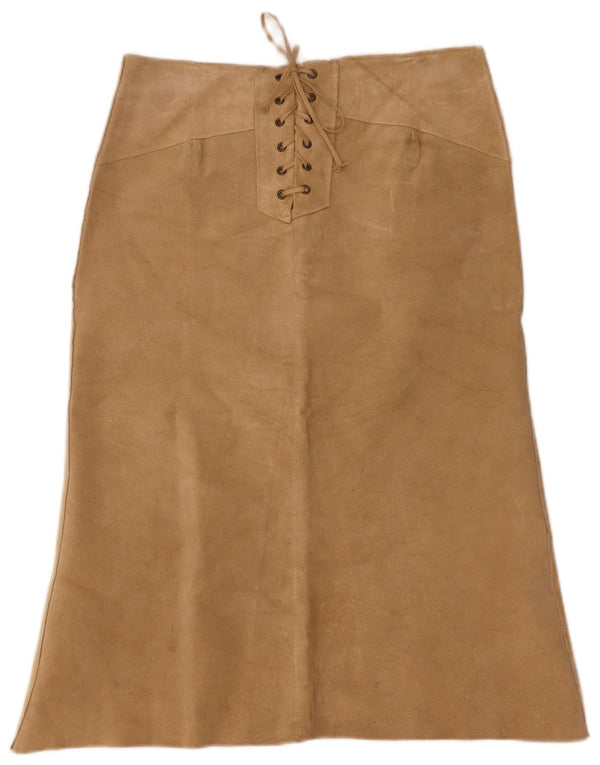Vintage mujer cintura baja ante falda pequeña W30 cuero beige