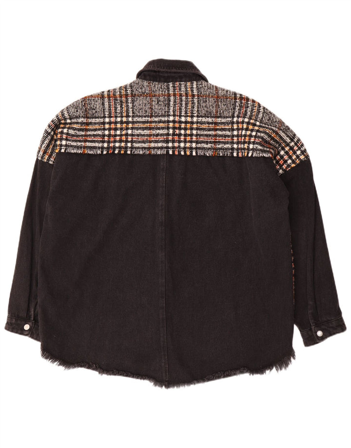 Zara Mujer Chaqueta Vaquera Extragrande UK 10 Small Black Check Poliéster