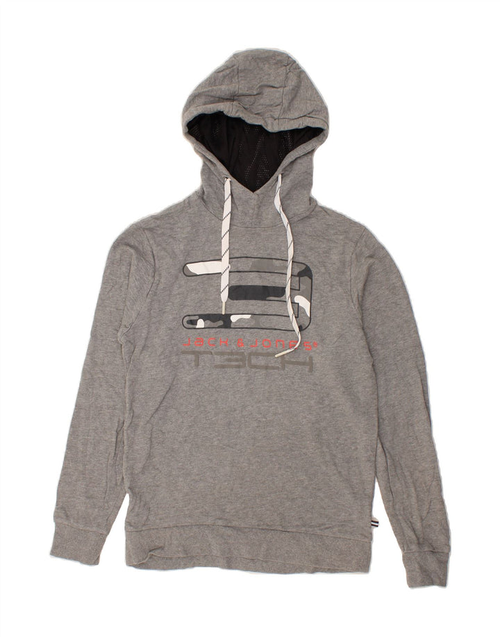 JACK & JONES Mens Graphic Hoodie Jumper Medium Grey Cotton Vintage Jack & Jones and Second-Hand Jack & Jones from Messina Hembry 