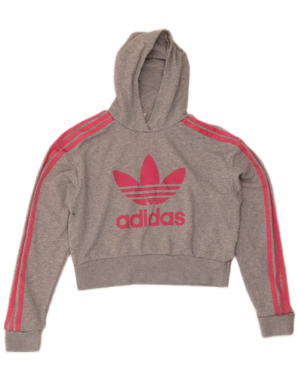 Adidas - Sudadera con capucha para niña, diseño gráfico, 13-14 años, algodón gris, deportivo