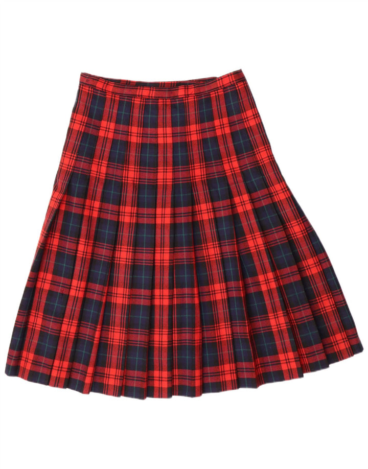 Vintage mujer cuchillo falda plisada IT 42 Medio W28 Rojo Check Lana Virgen