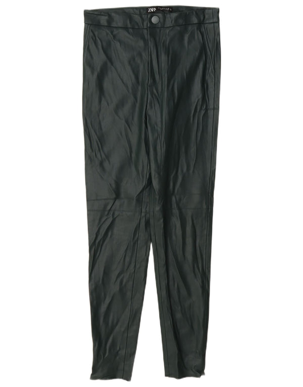 Zara Mujer Pantalón Pitillo De Piel Sintética Pequeño W26 L27 Poliéster Verde