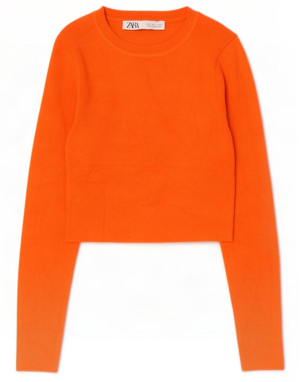 Zara Mujer Crop Boat Neck Jumper Sweater UK 8 Small Naranja Viscosa