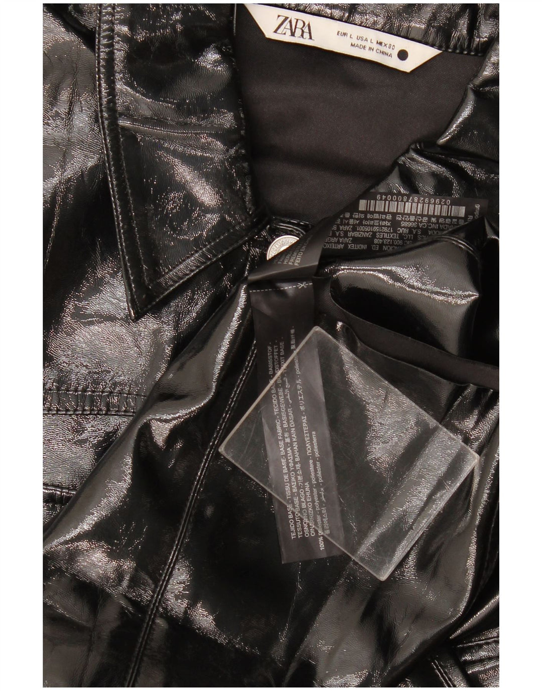 Zara Mujer Abrigo UK 46 Grande Poliéster Negro
