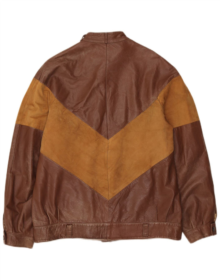 Chaqueta de cuero vintage para hombre IT 52 XL Bloque de color marrón