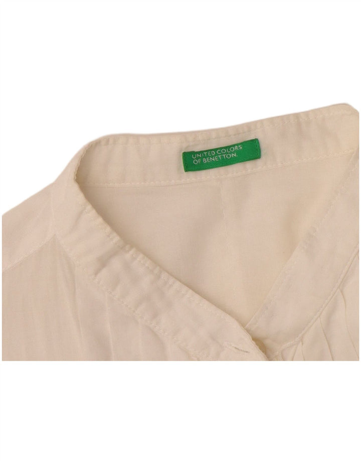 Benetton Camisa Formal Con Volantes En La Parte Delantera Para Mujer UK 40 Small Algodón Blanco