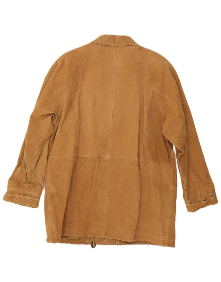 Vintage mujer abrigo de ante de gran tamaño Reino Unido 16 cuero beige grande