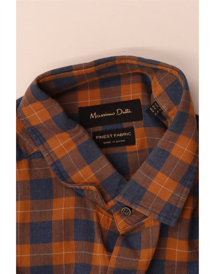 Massimo Dutti Camisa Franela Cuadros Naranja Grande Hombre