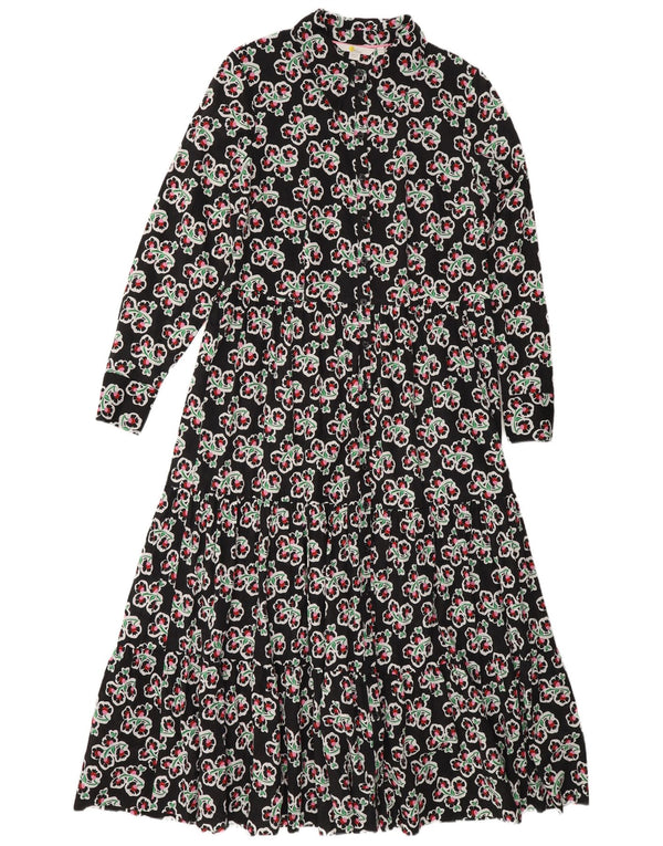 Boden Vestido regular de manga larga con gradas para mujer UK 44 Grande Negro Floral