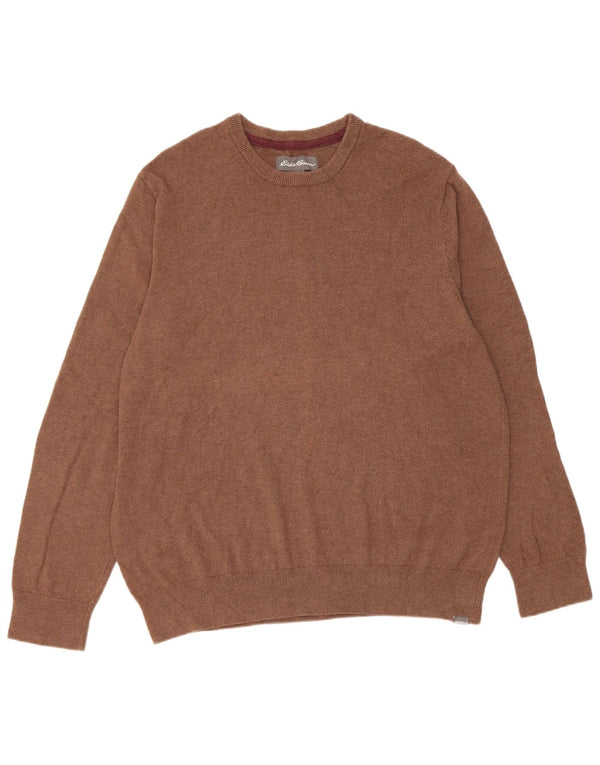 Eddie Bauer Mens Crew Neck Jumper Sweater Large Brown Cotton