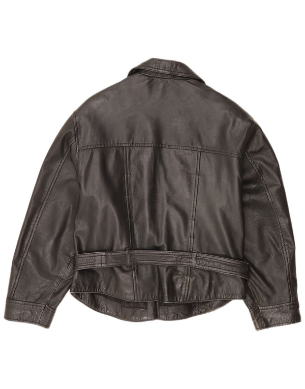 Vintage mujer cuero biker chaqueta Reino Unido 14 cuero negro grande