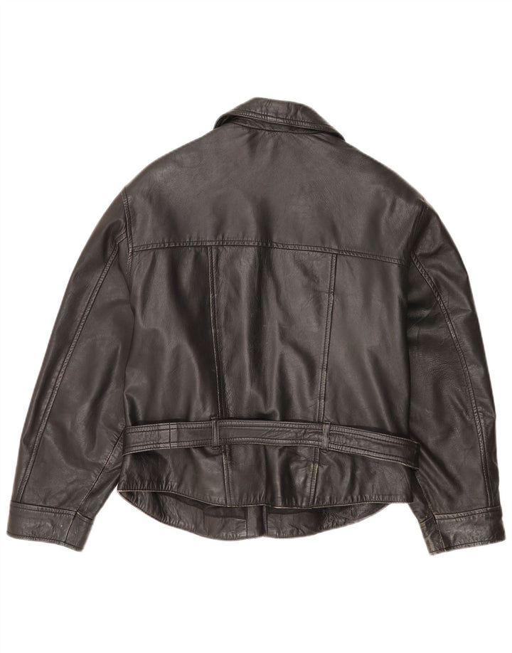 Vintage mujer cuero biker chaqueta Reino Unido 14 cuero negro grande