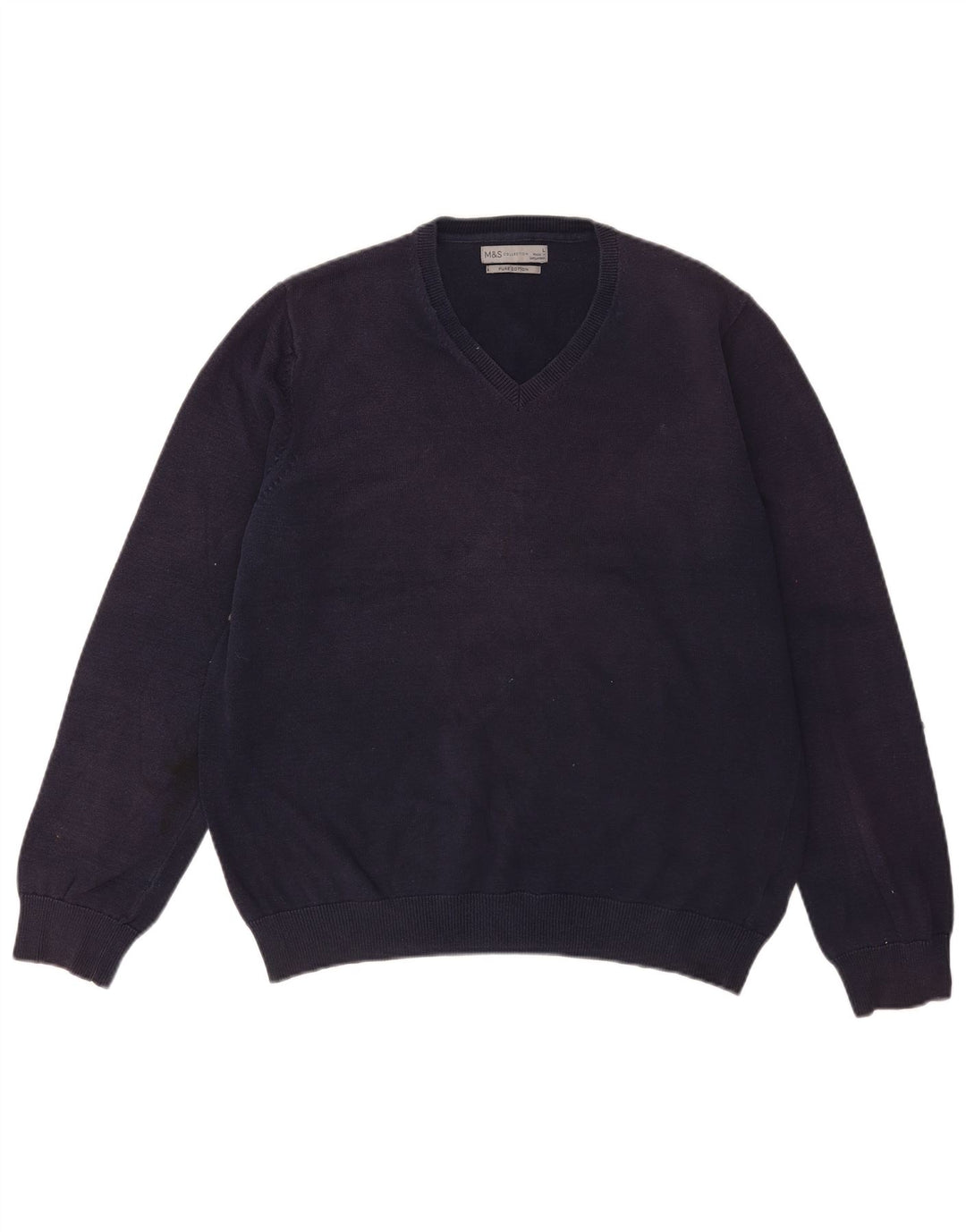 Marks & Spencer - Jersey con cuello en V para hombre, talla grande, algodón azul marino
