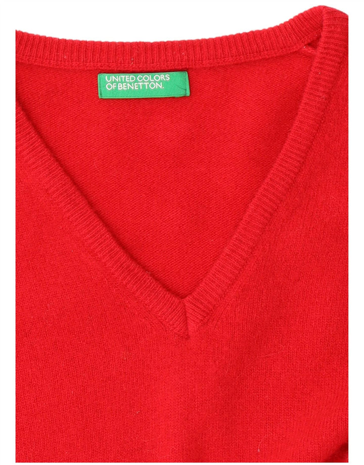 BENETTON Suéter con Cuello en V para Mujer UK 10 Small Rojo