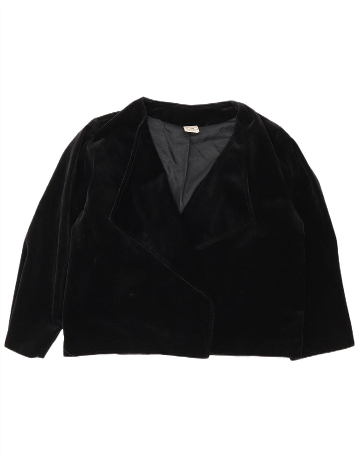Vintage mujer terciopelo chaqueta blazer de gran tamaño Reino Unido 14 algodón negro medio