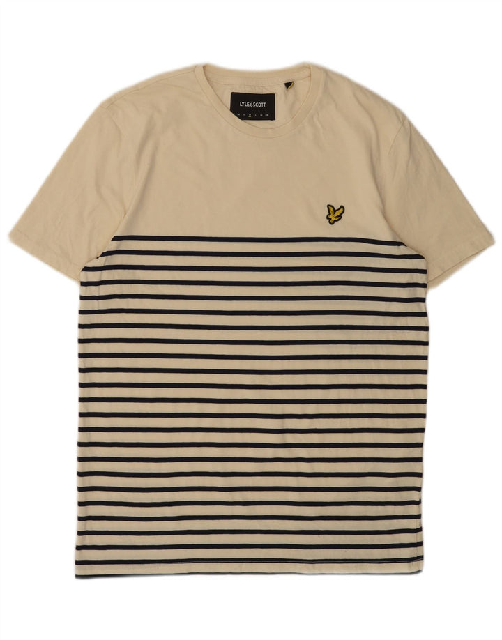 LYLE & SCOTT Camiseta para hombre Top de algodón a rayas beige medio
