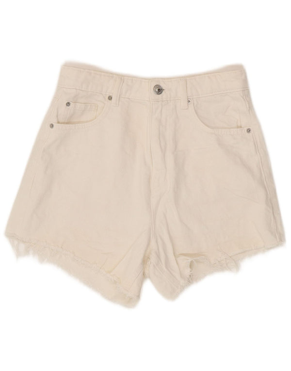 Marks & Spencer Pantalones cortos vaqueros Mom de talle alto para mujer UK 8 Small W26 Blanco