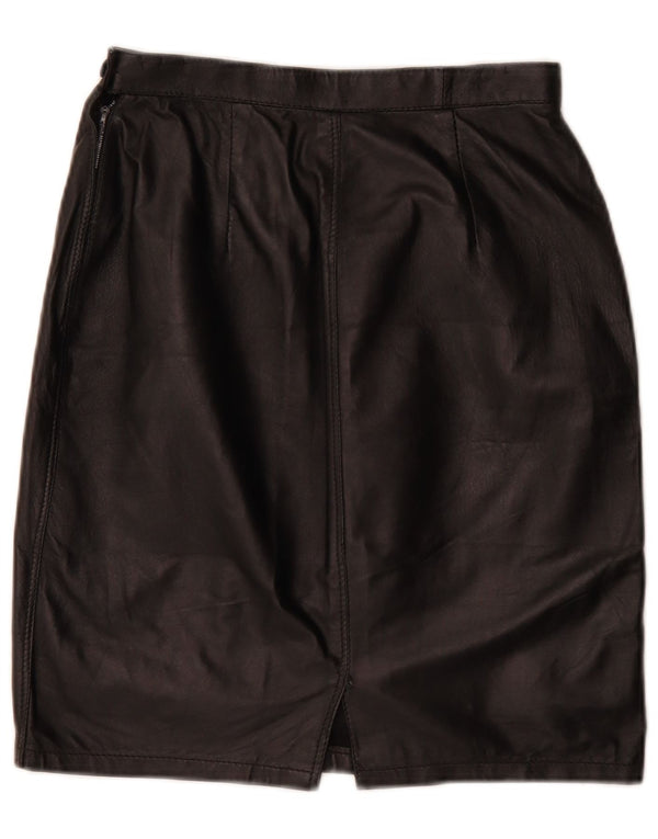 Vintage mujer cuero lápiz falda W26 pequeño negro