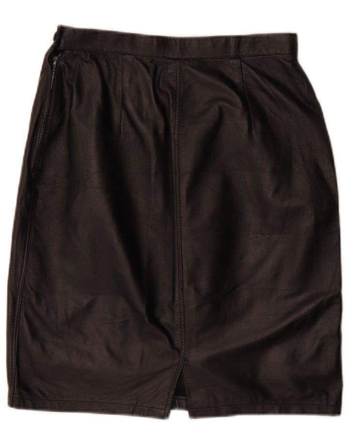 Vintage mujer cuero lápiz falda W26 pequeño negro