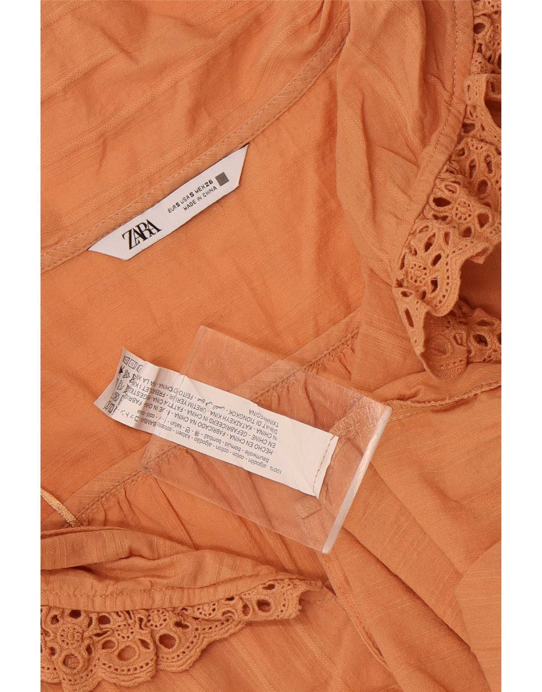 Zara Blusa Camisera Extragrande para Mujer UK 10 Small Naranja Algodón