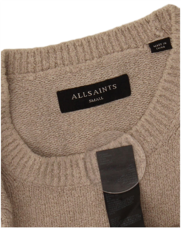 ALL SAINTS Jersey de cuello redondo para hombre pequeño algodón beige